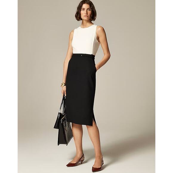 J.Crew Simone Sheath Dress WMNS 4P Black Cream Italian Stretch Merino Wool Blend - Picture 1 of 7